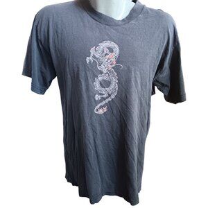 Large Vintage T-shirt Y2K Dragon Graphic Alstyle Trashed Gray Short Sleeve